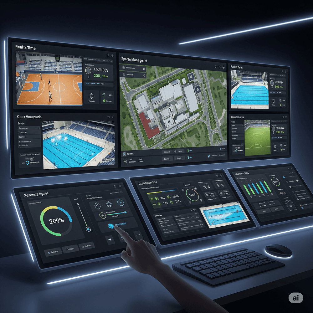 Un panel de control mostrando la gestión de varias instalaciones deportivas a la vez