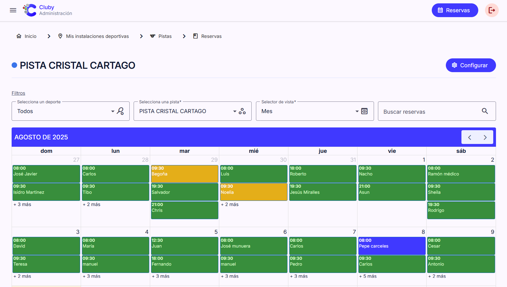 Comparison table of different sports booking management software